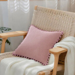 Thehotsale Warm Suede Cushion Cover Pillow Case With Pom-Pom Trim Without Pillow Insert 45Cm W X 45Cm D Pink - thumbnail 4