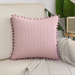Thehotsale Warm Suede Cushion Cover Pillow Case With Pom-Pom Trim Without Pillow Insert 45Cm W X 45Cm D Pink - thumbnail 2