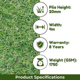 "Fern 20mm Soft Outdoor Artificial Grass, Value For Money, Pet-Friendly Artificial Grass-5M(16'4"") X 4M(13'1"")-20M²" - thumbnail 4