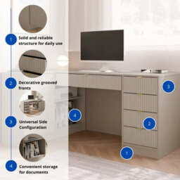Tireno Corner Desk Sand Beige Fluted Fronts Modern Home Office Desk For Study And Teen Room Functional Storage Space - thumbnail 5