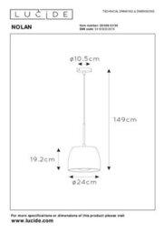 Lucide Nolan Classic Pendant Light 24Cm - 1Xe27 - Black - thumbnail 9