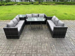 Fimous Rattan Outdoor Garden Furniture Set Garden Dining Table Set With Patio Side Table 9 Seater Dark Grey - thumbnail 1