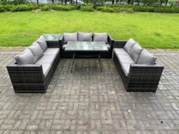 Fimous Rattan Outdoor Garden Furniture Set Garden Dining Table Set With Patio Side Table 9 Seater Dark Grey - thumbnail 2