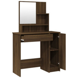 Berkfield Dressing Table With Mirror Brown Oak 86.5X35X136 Cm - thumbnail 7