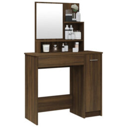 Berkfield Dressing Table With Mirror Brown Oak 86.5X35X136 Cm - thumbnail 4