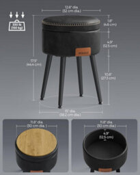 Songmics Storage Ottoman, Dressing Table Stool, Synthetic Leather, Mid-Century Modern, Round Storage Stool Seat, Ink Black - thumbnail 2