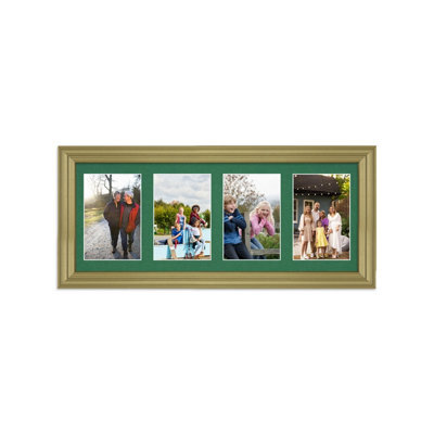 AK Frames 50X20Cm Gold Classic Multi Photo Frame With Emerald Mount - Holds 4 Apertures (4X) 6X4 Photos - image 1
