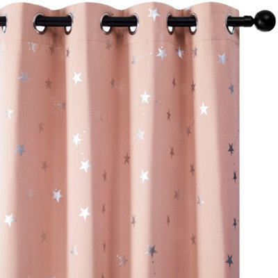 Deconovo Foil Printed Stars Blackout Curtains Eyelet Curtains For Living Room Coral Pink W46 X L72 Inch 2 Panels