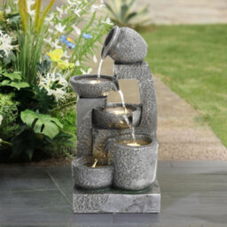 Breeins Outdoor Grey Rockery Solar Powered Cascading Water Feature  Garden Layered Led Fountain 64Cm H - thumbnail 2