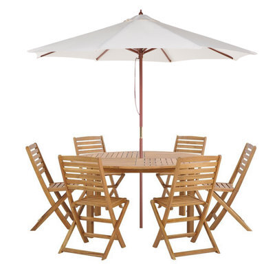 Beliani Tolve 6 Seater Garden Dining Set Brown Acacia Wood With Parasol (12 Options) - image 1