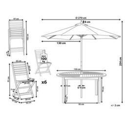 Beliani Tolve 6 Seater Garden Dining Set Brown Acacia Wood With Parasol (12 Options) - thumbnail 3