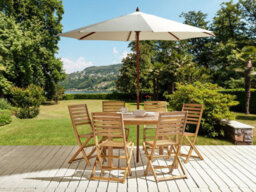 Beliani Tolve 6 Seater Garden Dining Set Brown Acacia Wood With Parasol (12 Options) - thumbnail 2