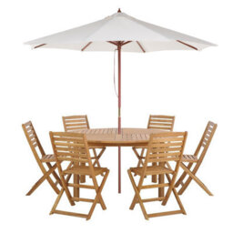 Beliani Tolve 6 Seater Garden Dining Set Brown Acacia Wood With Parasol (12 Options) - thumbnail 1