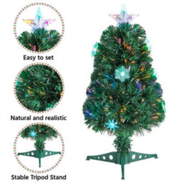 Yaheetech 2Ft Green Fibre Optic Tabletop Prelit Christmas Tree With Multicolour Snow Flake Lights - thumbnail 4