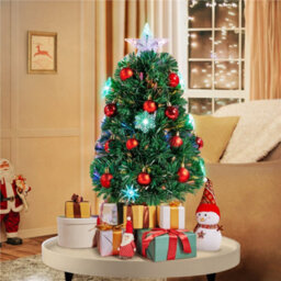 Yaheetech 2Ft Green Fibre Optic Tabletop Prelit Christmas Tree With Multicolour Snow Flake Lights - thumbnail 1