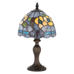 Happy Homewares Purple Stained Glass Butterfly Tiffany Lamp With Amber Roses And Sky Blue Strips