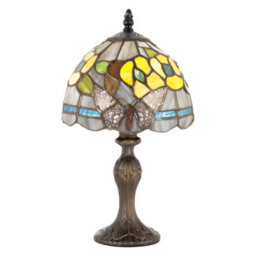 Happy Homewares Purple Stained Glass Butterfly Tiffany Lamp With Amber Roses And Sky Blue Strips - thumbnail 2
