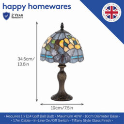 Happy Homewares Purple Stained Glass Butterfly Tiffany Lamp With Amber Roses And Sky Blue Strips - thumbnail 5