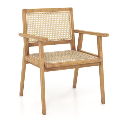 Costway Wooden Patio Chair Outdoor Dining Chair W/ Rattan Seat & Back - image 1
