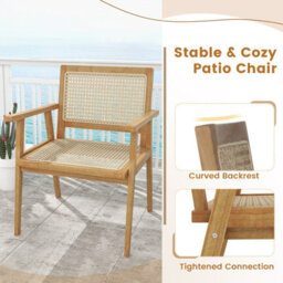 Costway Wooden Patio Chair Outdoor Dining Chair W/ Rattan Seat & Back - thumbnail 8