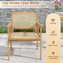 Costway Wooden Patio Chair Outdoor Dining Chair W/ Rattan Seat & Back - thumbnail 6