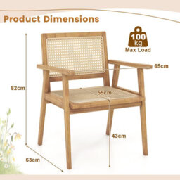 Costway Wooden Patio Chair Outdoor Dining Chair W/ Rattan Seat & Back - thumbnail 2