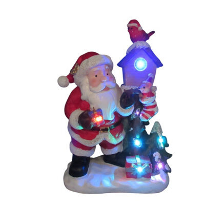 SecureFix Direct Light Up Santa Birdhouse Christmas Figurine (Xmas Ornament Led Decoration Robin) - image 1