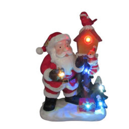 SecureFix Direct Light Up Santa Birdhouse Christmas Figurine (Xmas Ornament Led Decoration Robin) - thumbnail 2