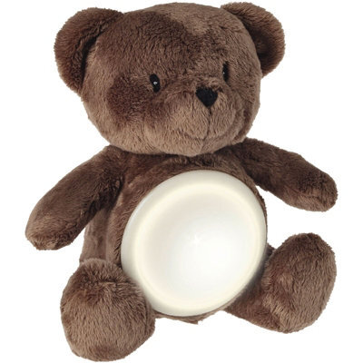 Tummy Glow Teddy Bear Nightlight - Battery Powered Kids Brown Soft Faux Fur Bedtime Cuddly Toy With White Night Light - H20Cm