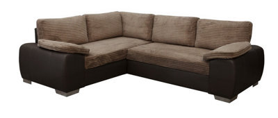 Enzo Corner Sofa Bed With Storage Left Brown Fabric And Faux Leather - image 1