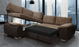 Enzo Corner Sofa Bed With Storage Left Brown Fabric And Faux Leather - thumbnail 3