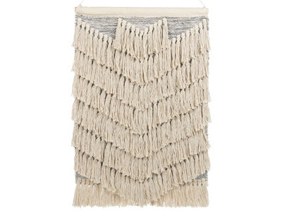 Wyld And Coco Beige Handwoven Cotton Wall Hanging With Tassels, W60 X H106 Cm, Ready To Hang - image 1