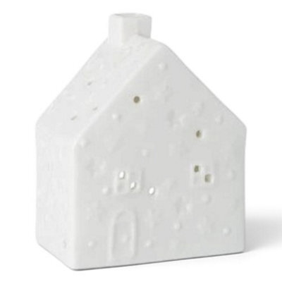 Heaven Sends Christmas Light-Up Ceramic House Decoration, White, 8 X 9.5 X 5 Cm, Indoor Festive Ornament