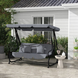 Outsunny 2-In-1 Garden Swing Chair For 3 Person W/ 2 Pillows, Dark Grey - thumbnail 1