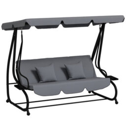 Outsunny 2-In-1 Garden Swing Chair For 3 Person W/ 2 Pillows, Dark Grey - thumbnail 2