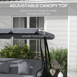 Outsunny 2-In-1 Garden Swing Chair For 3 Person W/ 2 Pillows, Dark Grey - thumbnail 5