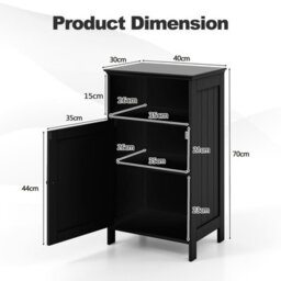 Costway Bathroom Floor Cabinet Single Door Side Cabinet W/ Shelf-Black - thumbnail 2