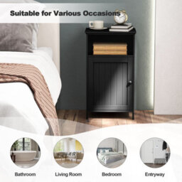 Costway Bathroom Floor Cabinet Single Door Side Cabinet W/ Shelf-Black - thumbnail 3