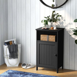Costway Bathroom Floor Cabinet Single Door Side Cabinet W/ Shelf-Black - thumbnail 6