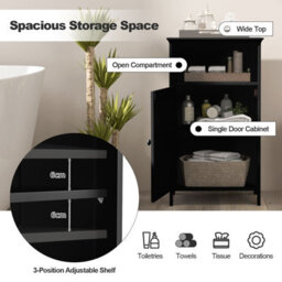 Costway Bathroom Floor Cabinet Single Door Side Cabinet W/ Shelf-Black - thumbnail 7