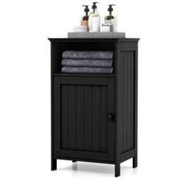 Costway Bathroom Floor Cabinet Single Door Side Cabinet W/ Shelf-Black