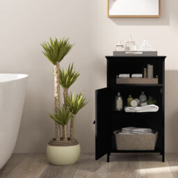 Costway Bathroom Floor Cabinet Single Door Side Cabinet W/ Shelf-Black - thumbnail 4