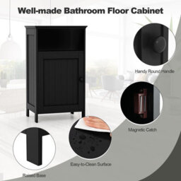 Costway Bathroom Floor Cabinet Single Door Side Cabinet W/ Shelf-Black - thumbnail 8