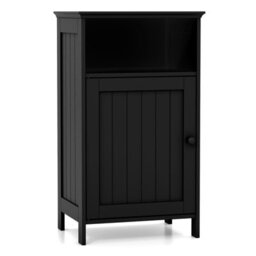 Costway Bathroom Floor Cabinet Single Door Side Cabinet W/ Shelf-Black - thumbnail 9