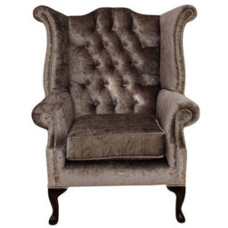 Chesterfield High Back Wing Chair Boutique Silver Real Velvet Bespoke In Queen Anne Style - thumbnail 2