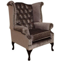 Chesterfield High Back Wing Chair Boutique Silver Real Velvet Bespoke In Queen Anne Style - thumbnail 3