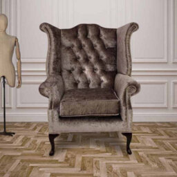 Chesterfield High Back Wing Chair Boutique Silver Real Velvet Bespoke In Queen Anne Style - thumbnail 1