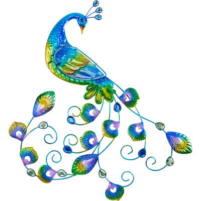 Peacock Wall Decor - Colourful Metal & Hand Painted Glass Indoor Or Outdoor Home Garden Ornament Sculpture - 58 X 52 X 1Cm - image 1