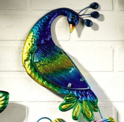 Peacock Wall Decor - Colourful Metal & Hand Painted Glass Indoor Or Outdoor Home Garden Ornament Sculpture - 58 X 52 X 1Cm - thumbnail 6