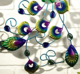 Peacock Wall Decor - Colourful Metal & Hand Painted Glass Indoor Or Outdoor Home Garden Ornament Sculpture - 58 X 52 X 1Cm - thumbnail 5